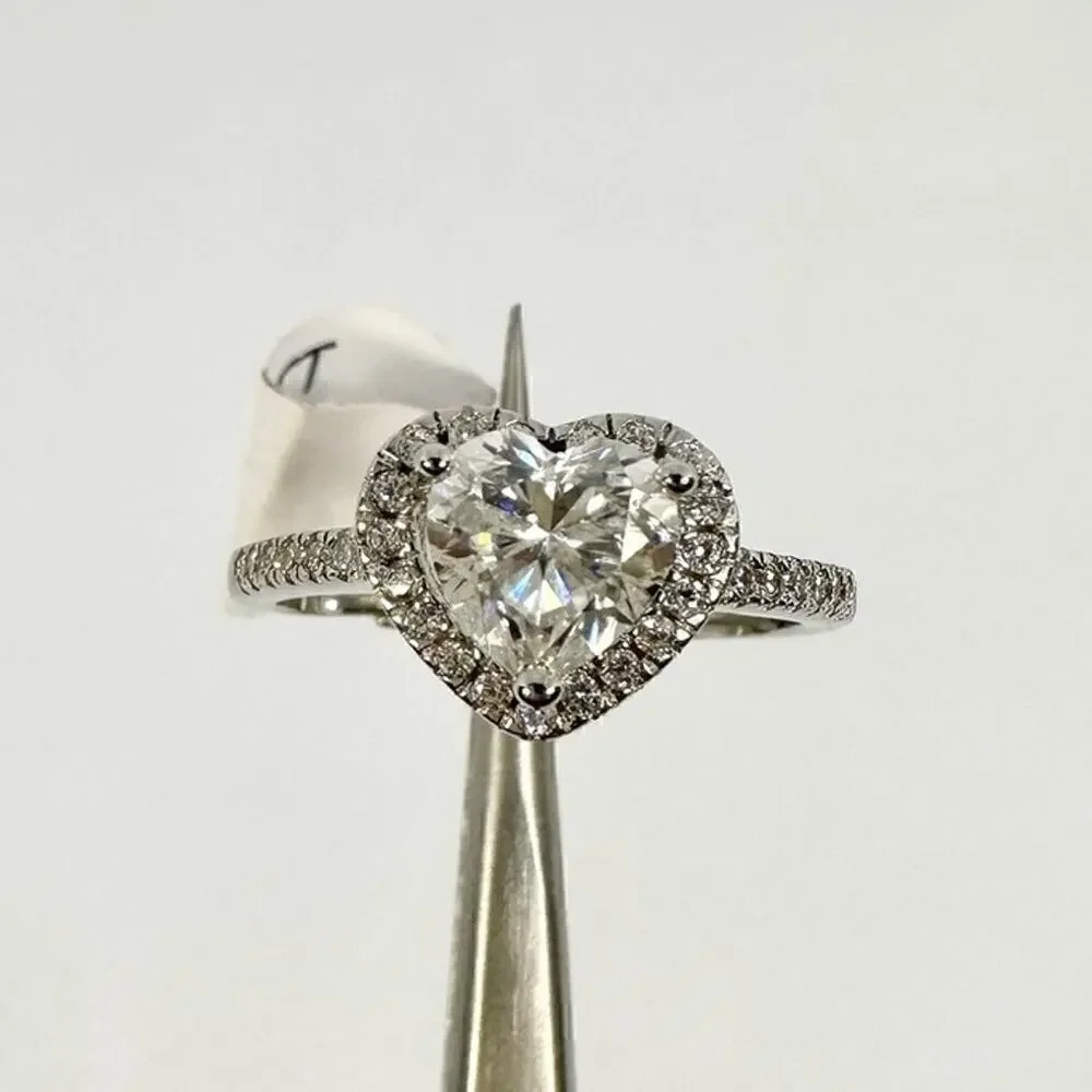 Heart Cut Moissanite Ring 1.2 Ct Halo 18k - 925 Statement Jewelry